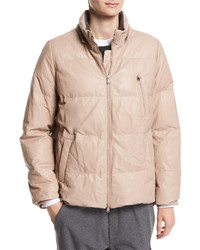 Brunello Cucinelli Leather Puffer Jacket With Fur Trim Hood