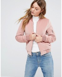 Pink Quilted Bomber Jacket