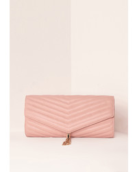 Missguided Chevron Quilted Tassel Clutch Bag Nude