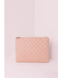 Missguided Quilted Zip Top Clutch Bag Nude