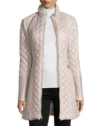 Via Spiga Diamond Quilted Mid Length Coat Oyster