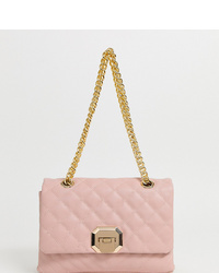 Aldo Ifee Light Pink Quilted Cross Body Bag With Double Gold Chunky Chain