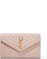 Saint Laurent Monogramme Small Quilted Textured Leather Shoulder Bag Blush