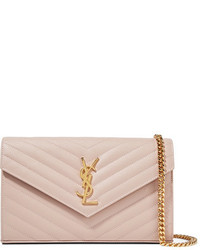 Saint Laurent Monogramme Small Quilted Textured Leather Shoulder Bag Blush