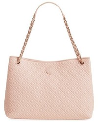 Pink Quilted Leather Tote Bag