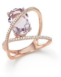 Bloomingdale's Amethyst And Diamond Statet Ring In 14k Rose Gold 100%
