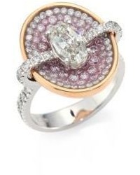 Pleve Pink Burst Diamond 18k White Gold Oval Opus Ring