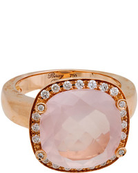 Poiray 18k Rose Gold Cushion Cut Rose Quartz Diamond Ring Size 6