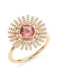 Astley Clarke Rising Sun Diamond Pink Tourmaline 14k Yellow Gold Ring