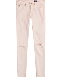 Pink Ripped Cotton Skinny Jeans