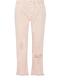 J Brand Ivy Cropped Distressed High Rise Straight Leg Jeans Pastel Pink