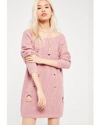 Missguided Pink Distressed Off The Shoulder Sweater Dress