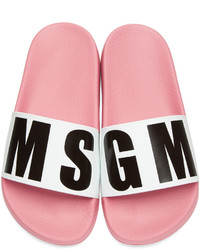 MSGM White Pink Logo Slide Sandals