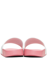 MSGM White Pink Logo Slide Sandals