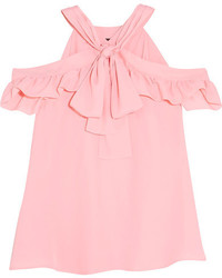 Moschino Boutique Cold Shoulder Ruffled Crepe Top Pink