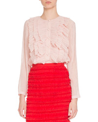 Givenchy Long Sleeve Ruffled Georgette Blouse Light Pink