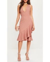 Missguided Plunge Ruffle Body Con Dress