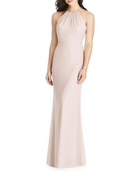 Dessy Collection Ruffle Back Chiffon Halter Gown