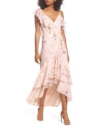 Pink Ruffle Chiffon Maxi Dress