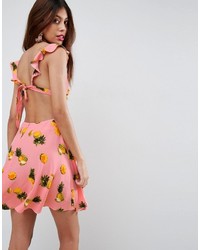 Asos Pineapple Ruffle Tie Back Skater Mini Dress
