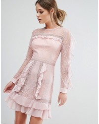 True Decadence Ruffle Sleeve Mini Dress With Sheer Panels