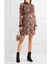 Anna Sui Ruffled Printed Cotton And Silk Blend Mini Dress Pink