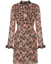 Anna Sui Ruffled Printed Cotton And Silk Blend Mini Dress Pink