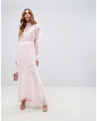 Vero Moda Ruffle Pink Maxi Dress With Fishtail Hem