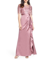 Pink Ruffle Lace Evening Dress