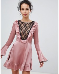 Pink Ruffle Lace Fit and Flare Dress
