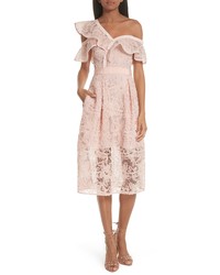 Pink Ruffle Lace Off Shoulder Dress