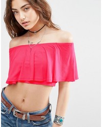 Asos Collection Off Shoulder Top With Ruffle Detail