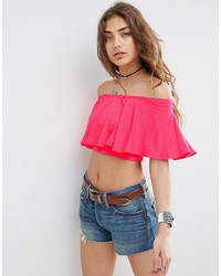 Asos Collection Off Shoulder Top With Ruffle Detail