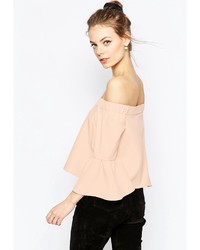 Asos Off The Shoulder Top With Ruffle Sleeve