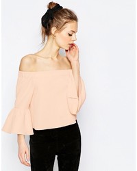 Asos Off The Shoulder Top With Ruffle Sleeve