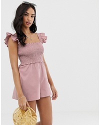 ASOS DESIGN Shirred Playsuit With Frill Sleeve