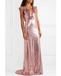 Monique Lhuillier Ruffled Sequined Crepe Gown