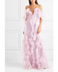 Alice McCall My Baby Love Cold Shoulder Ruffled Silk Organza And Corded Lace Maxi Dress
