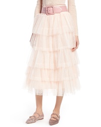 Pink Ruffle Tulle Midi Skirt