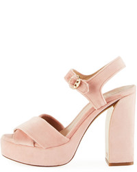 Tory Burch Loretta Velvet Platform Sandal Light Pink