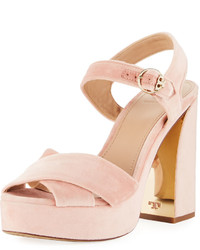 Tory Burch Loretta Velvet Platform Sandal Light Pink