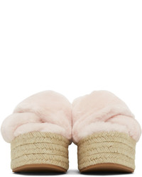 Miu Miu Pink Shearling Cross Sandals