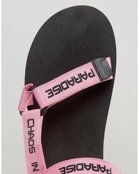 Asos Sandals In Pink With Slogan Strap