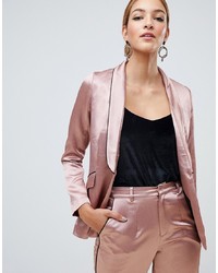 Little Mistress Satin Blazer With Contrast Piping In Copper