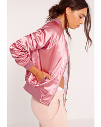 Missguided Premium Satin Bomber Jacket Pink
