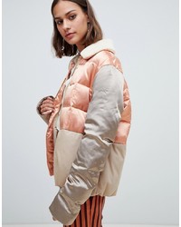 Maison Scotch Satin And Canvas Quilted Bomber Jacket