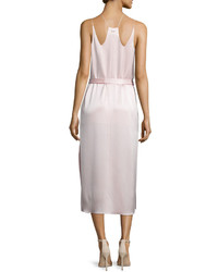 Halston Heritage Belted Satin Camisole Slip Dress Light Pink