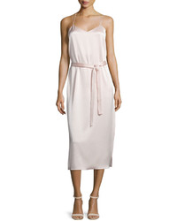 Halston Heritage Belted Satin Camisole Slip Dress Light Pink