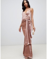 ASOS DESIGN Maxi Dress In High Shine Satin With Drape Side And Fishtail Hem