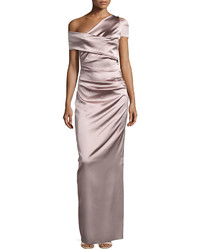 Talbot Runhof Moa Asymmetric One Shoulder Evening Gown Champagne